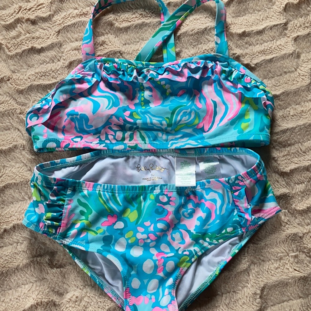 EUC Lilly Pulitzer Girls Size 10 Caia Bikini Blue Ibiza Aqua La Vista